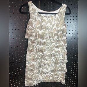 Dressbarn Cream and Brown Abstract Dress